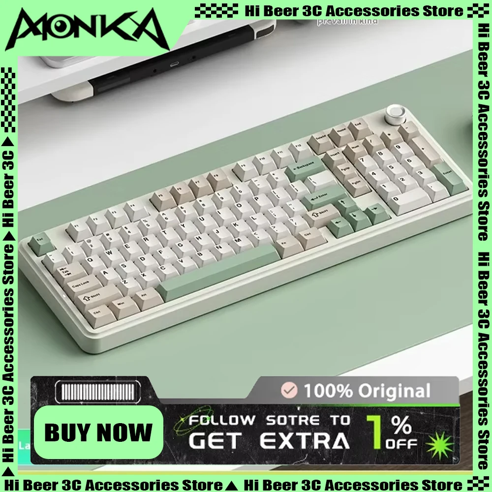 Monka K100 OG Retro Mechanical Keyboard Tri Mode Multifunctional Knob Hot-Swap Wireless Gaming Keyboard Gasket Pc Gamer Office