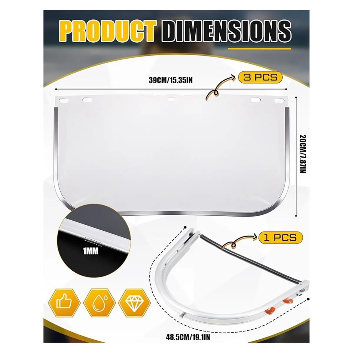 NEW Aluminum Adapter with 3 Pcs Safety Faceshield Replacement Visors for Cap-Style Hard Hat Safety