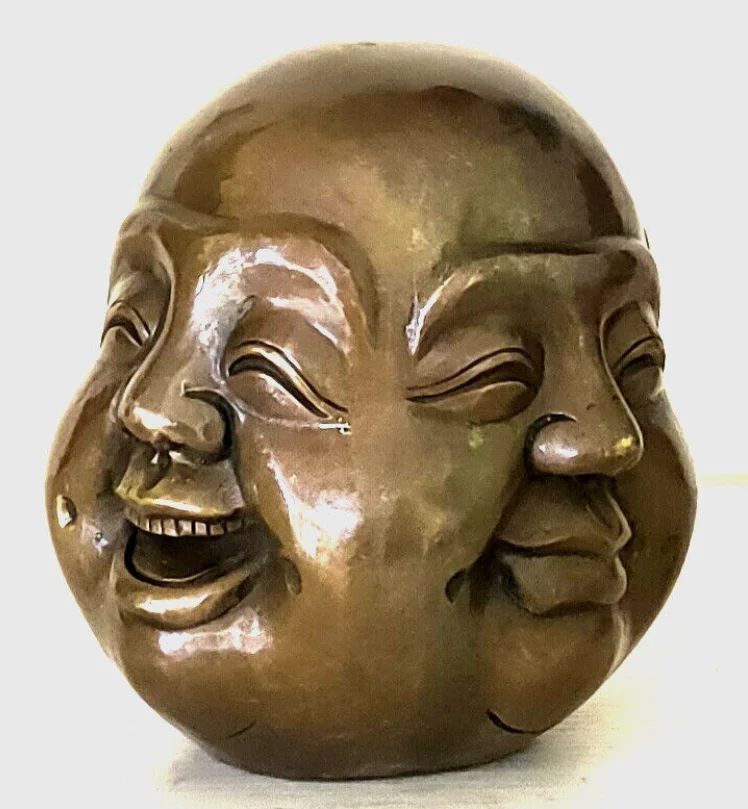 

115 мм китайская старая тибетская латунь 4 лица статуя головы Будды подписанные благоприятные фигурки