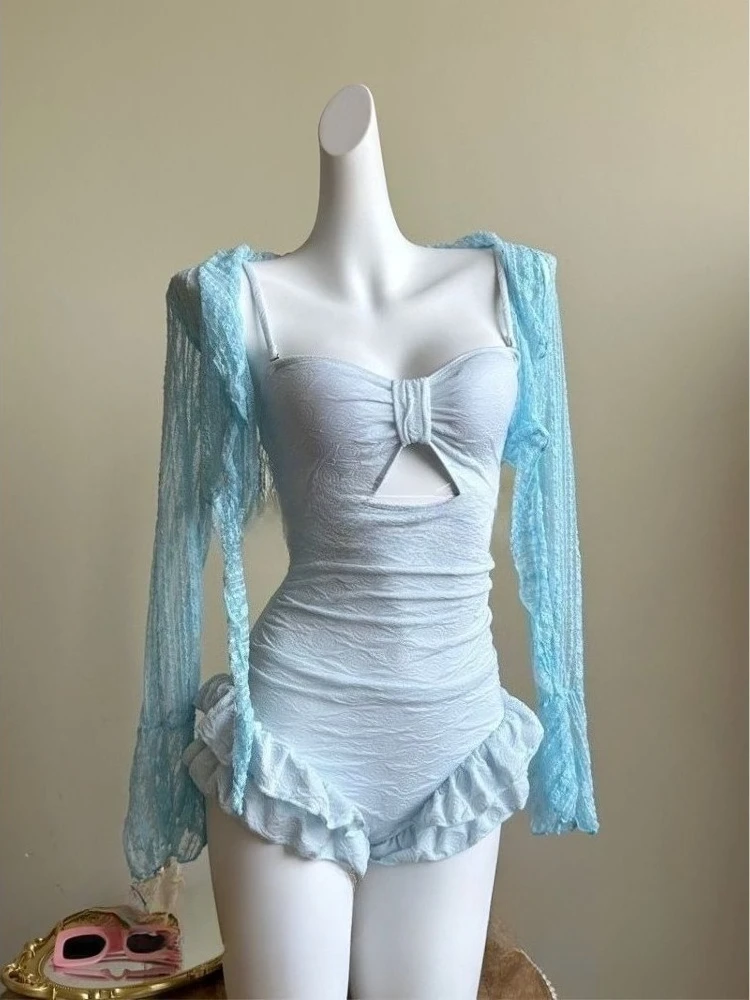 

Summer Y2k Harajuku Sweet Solid Bikini Sets Women Elegant Vintage Spice Girls Swimwear Casual Fashion Slim Fit Beach Outfits New