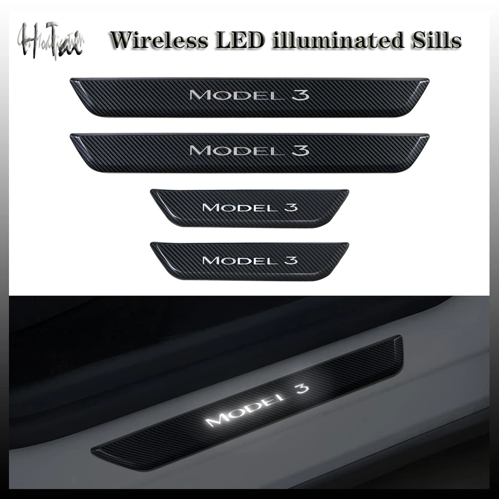 For Tesla Model Y Illuminated Door Sill Protector 4Pcs/set Magnetic Control LED Illumination Scuff Plate for Model 3 Accessories