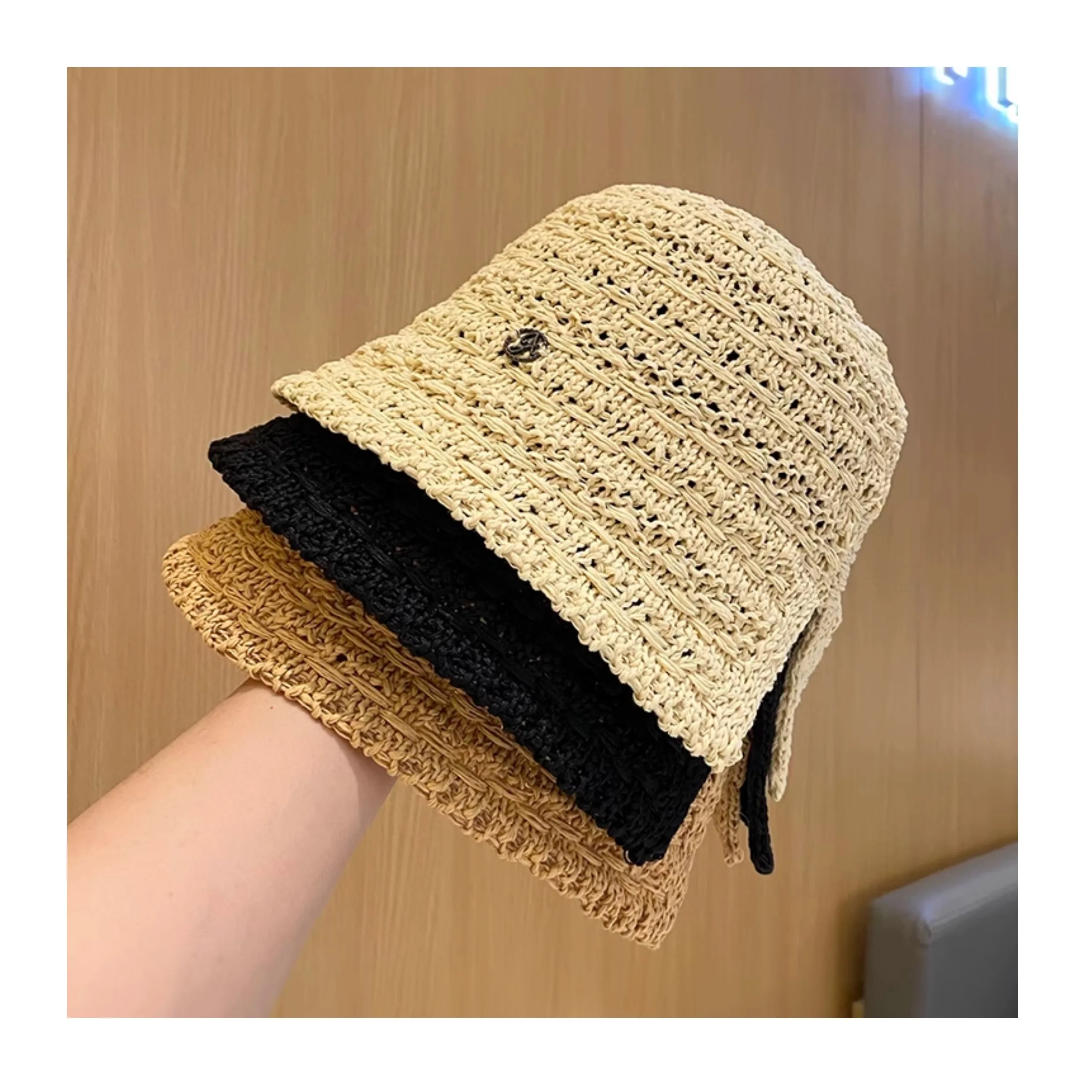 Foldable Handmade Hollow Knitted Hat Literary Girl Fisherman Hat Crocheted Hat Ethnic Baotou Hat Cotton Pullover Hat Breathable