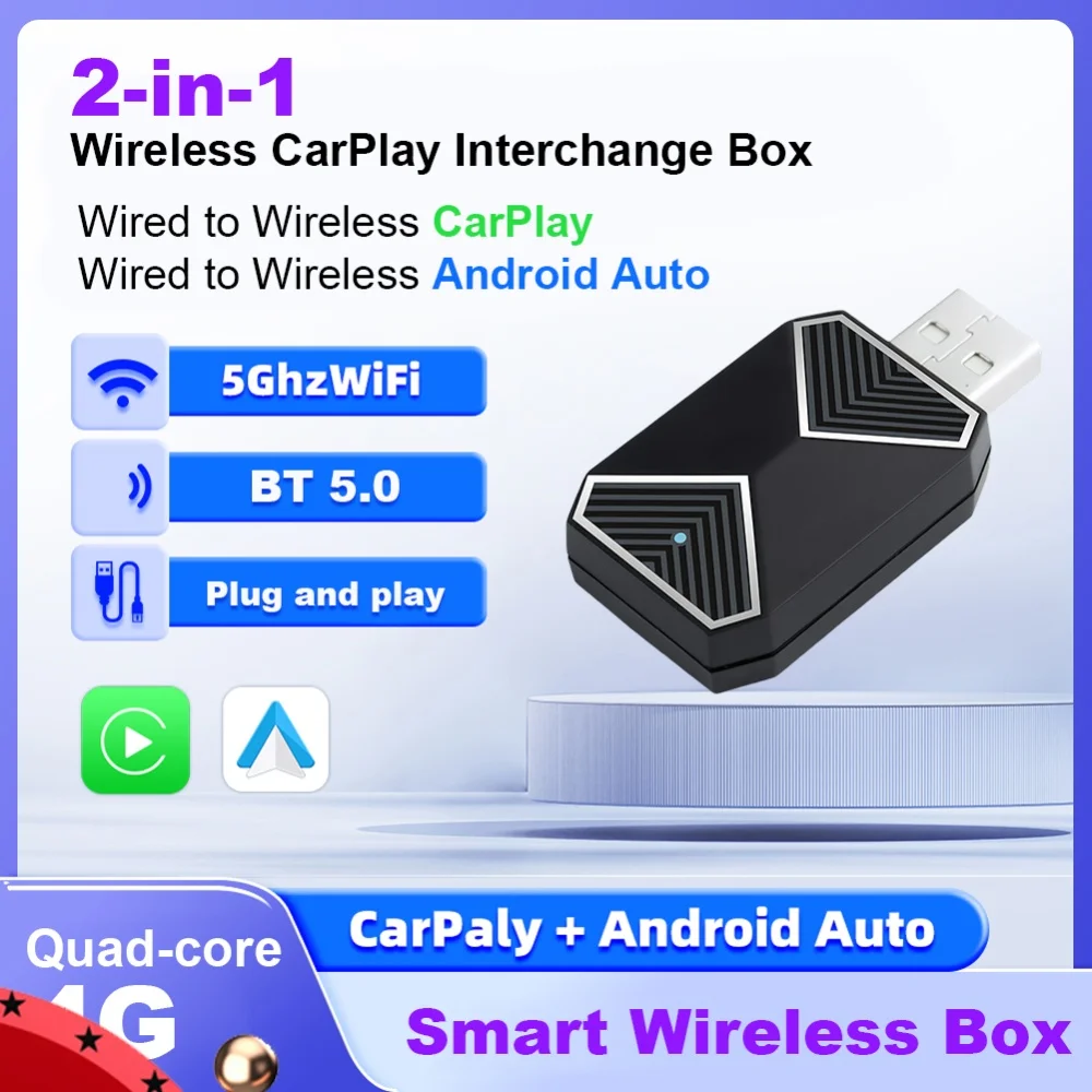 Wireless CarPlay Android Auto Wireless Carplay Dongle Voice Assistant AI Box Adapter for Factory Wired CarPlay Android Auto Cars