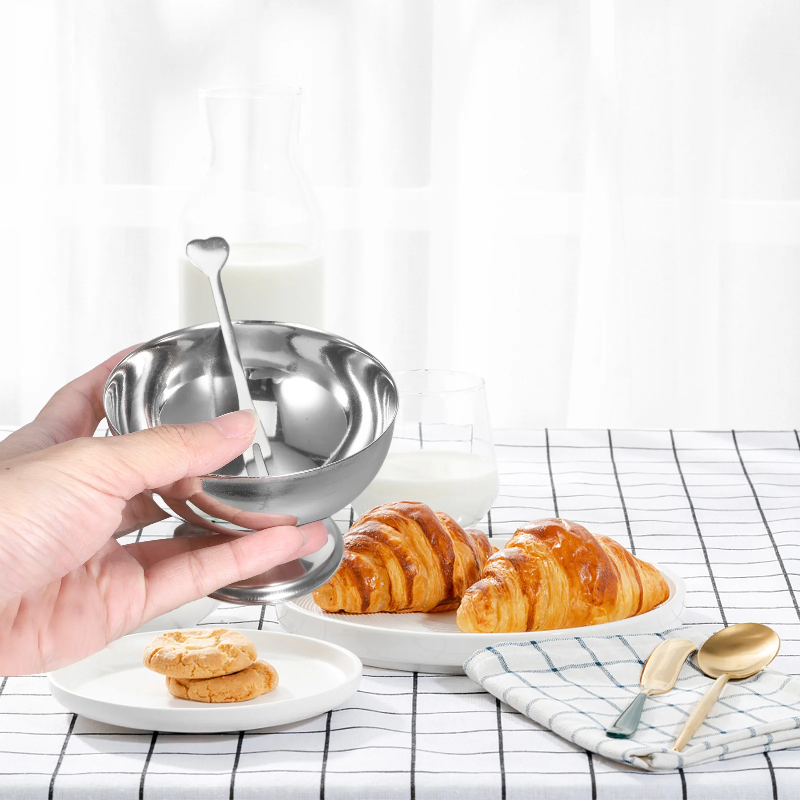 

1pc Stainless Steel Salad Cup Dessert Fruit Ice Cream Bowl Multipurpose Kitchen Utensil Household Tableware Storage Holder