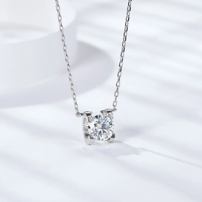 1 carat 925 silver inlaid Moissanite stone necklace pendant accessory for women's collarbone chain, wedding engagement accessories, Valentine's Day/commemorative gift, birthday gift, anniversary gift