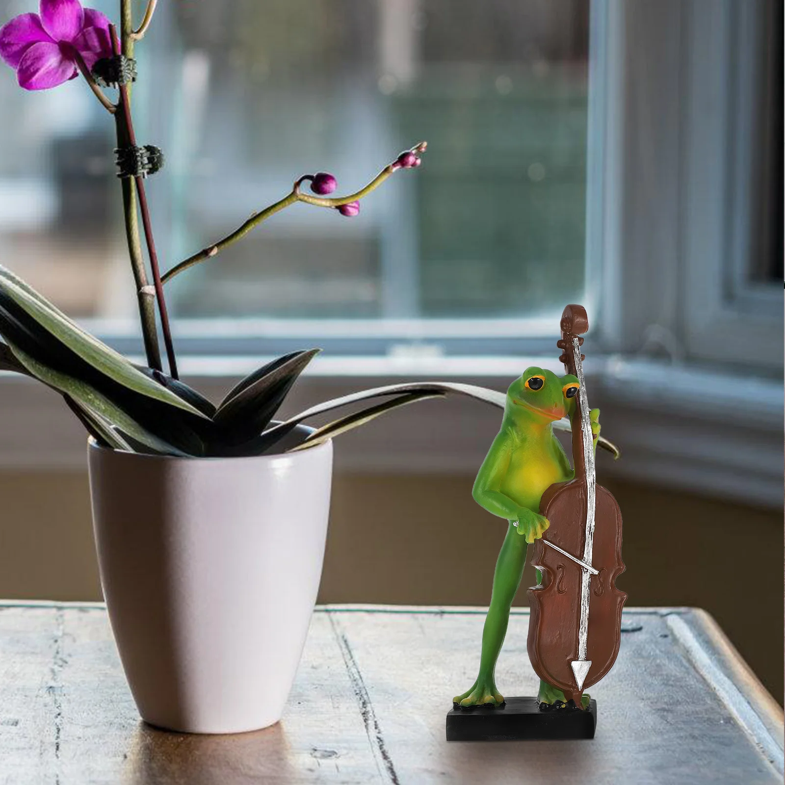 

Unique Resin Frog Playing Music Ornament Ideal for Living Room Bedroom Frog Figures Resin Frogs Figurines Flower Pot Decorations