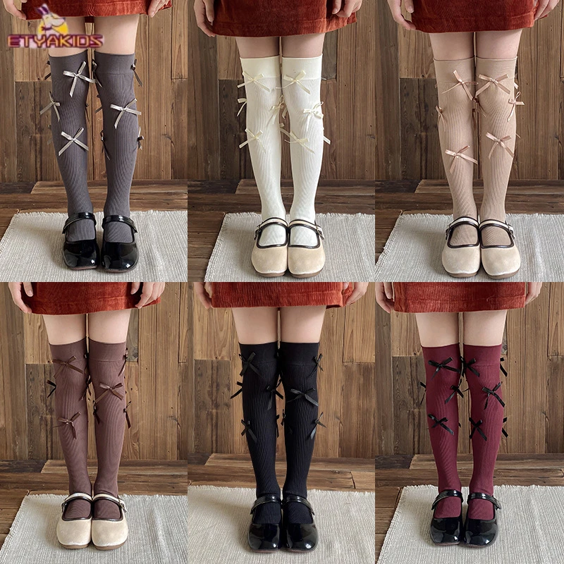 1 Pair Kawaii Korean Fashion Fashoin Kids Legging Stocking Sock School  Bow Knee High Sock Children Spring Autumn Soft Cotton