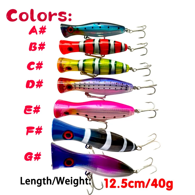1 PCS Sea Fishing Big Popper 12.5cm 40g Laser Coating Top Water Fishing Hard Bait  Artifical Crankbait Wobblers For Pike Bass