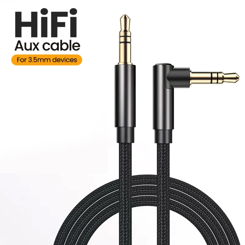 Cabo AUX Jack 3.5mm Para 3.5mm Cabo De Áudio Masculino Para Masculino 90 L-shape Jack Speaker Cable para Headphones Carro Xiaomi Samsung AUX Cord