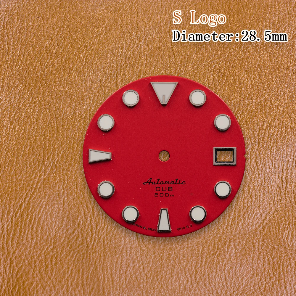 S Logo 28.5mm Red dial abalone Diver's Dial Suitable for NH35A Movement Green Luminous Watch Modification Accessories view 3