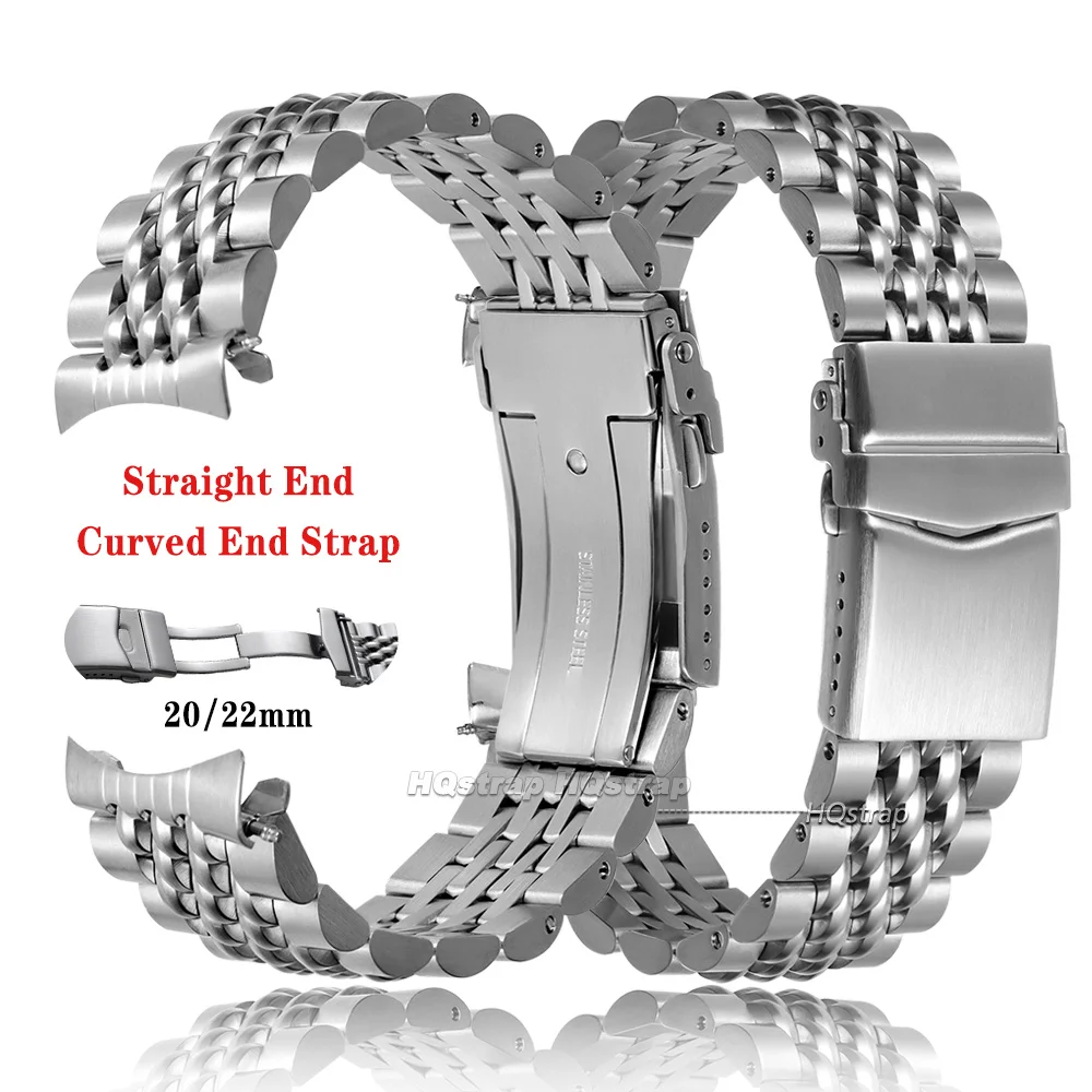 Straight/Curved End Stainless Steel Watch Strap 20mm 22mm for Jubilee SKX007/009 for Seiko Metal Bracelet Screw Link Solid Band