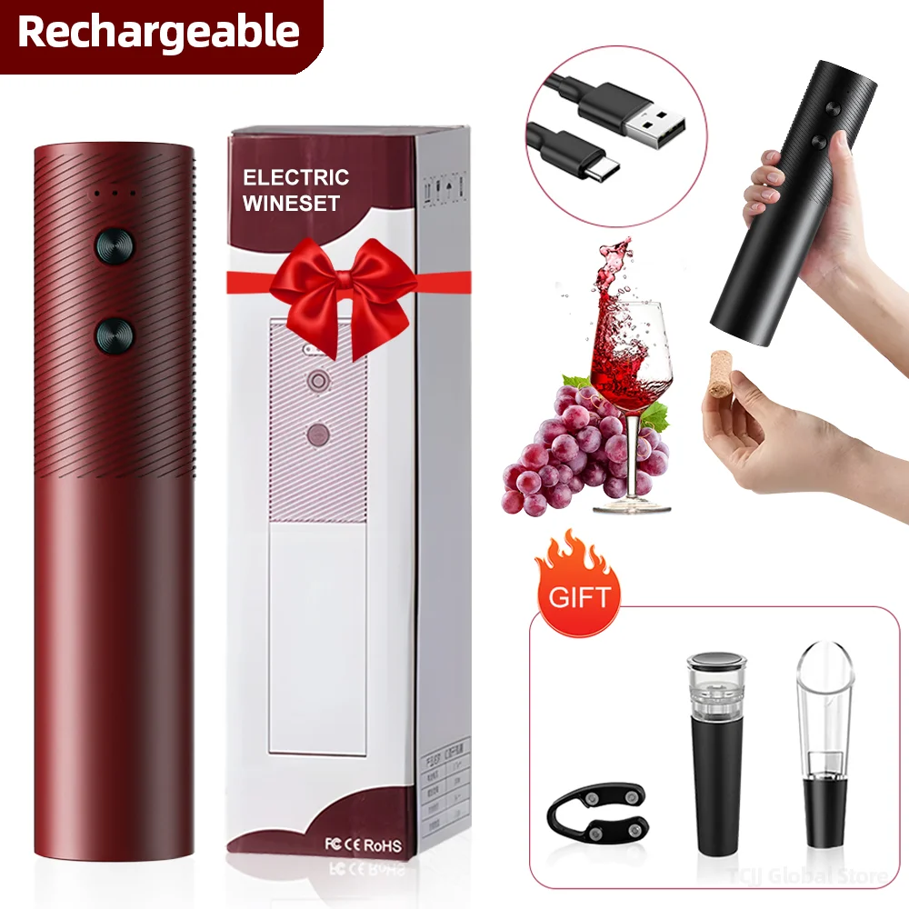 Electric Wine Corkscrew Rechargeable Wine Opener Automatic with Accessories Wine Tools Kitchen Products Wine Set Christmas Gifts