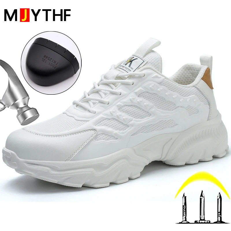 Anti puncture Work Safety Shoes For Men Women Anti-smash Work Shoes Wear-resistant Lightweight Protective Shoes White Sneakers