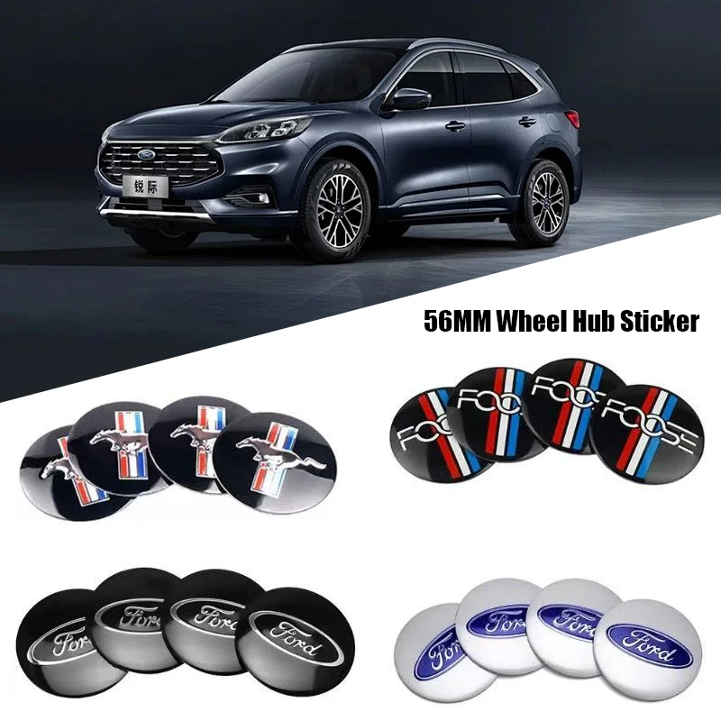 4Pcs 56MM Car Wheel Hub Center Cap Metal Emblem Stickers For Ford ST Focus 2 3 Mondeo Kuga Fiesta MK7 Escort Edge C-Max