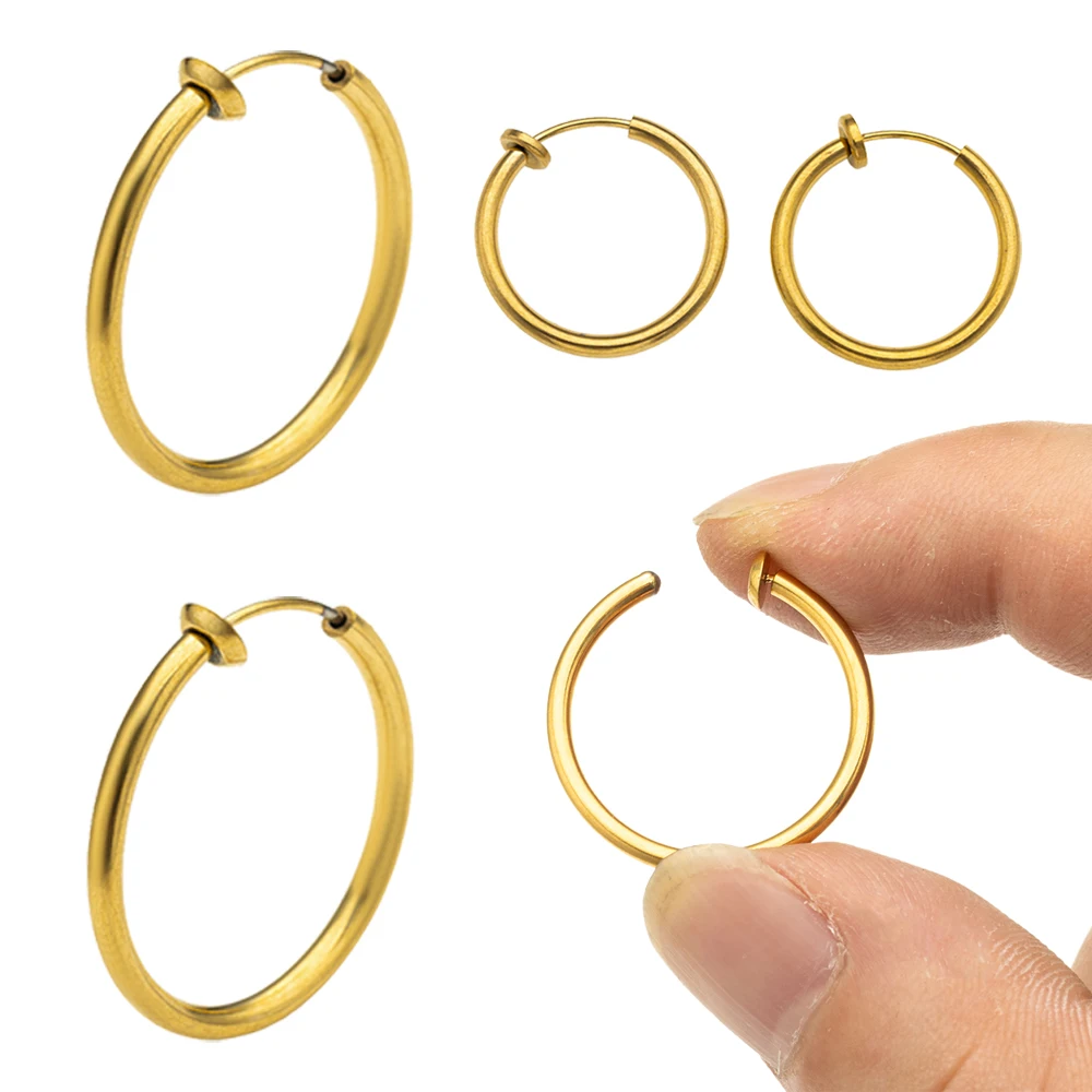 Image of 5 Paar Edelstahl-Nasenring-Creolen zum Anklipsen, gefälschter Septum, nicht durchdringend, Feder-Creolen, Lippenring, Knorpel-Ohrringe für Frauen