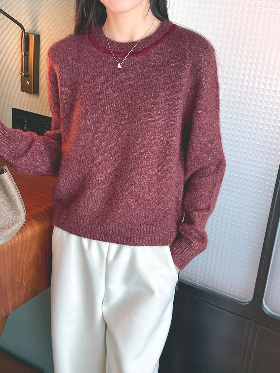 

Теплый уютный шелковый вязаный свитер с круговым цветочным узором, повседневный, женский, длинный, с круглым вырезом, FIMOM Fi Mom Little...