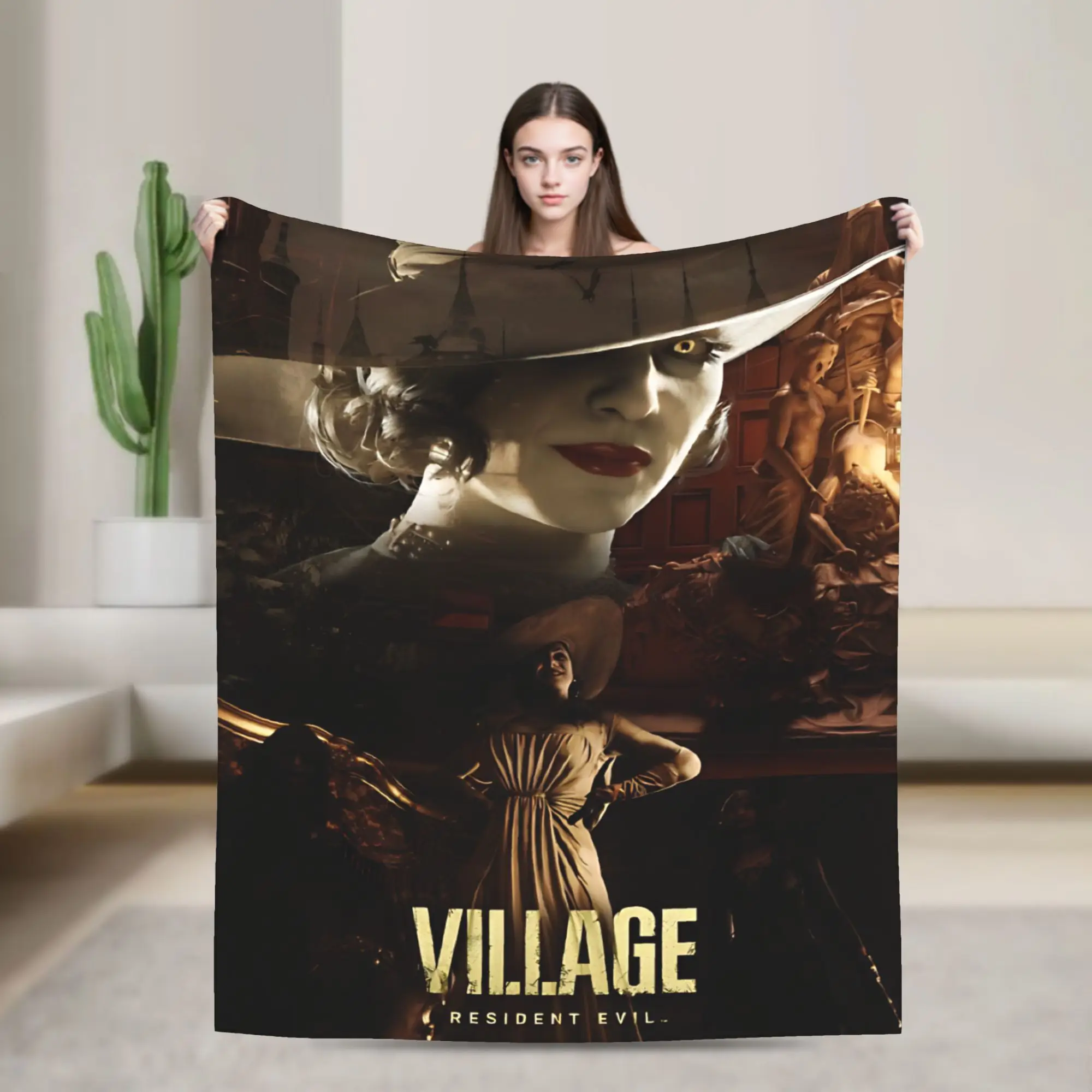 المقيم إعادة فيلاج طويل القامة مصاص دماء سيدة سيدة Dimitrescu البطانيات الشر الصوف مضحك الدافئة رمي البطانيات للمنزل الخريف/الشتاء