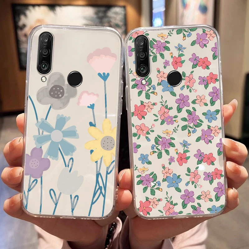 For Honor 9X Huawei Y9 Prime P30 Lite P20 Pro P20 Lite Nova 4E 3E 6 SE P Smart Z 2019 2021 Phone Case Flower Plants Clear Shell