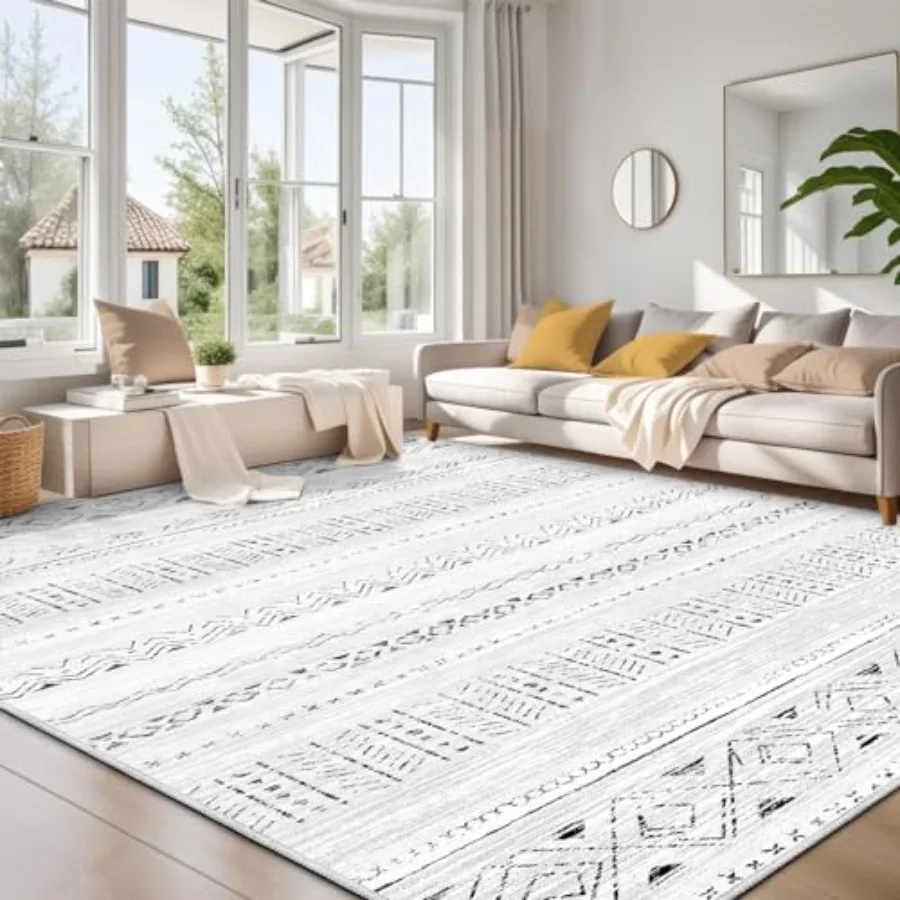 

Large Living Room Area Rug 10x14: Soft Machine Washable Boho Moroccan Farmhouse Rugs for Bedroom Under Dining Table NonSlip Neu