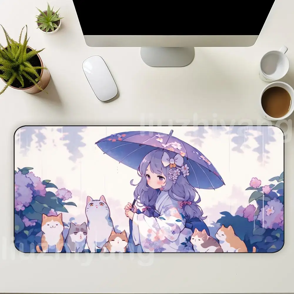الأرجواني أنيمي ماوس الوسادة فتاة كبيرة الكمبيوتر مكتب ألعاب الجدول حصيرة XXL المطاط المضادة للانزلاق مخيط حافة لوحة المفاتيح الحصير منصات مكتب طويلة #4