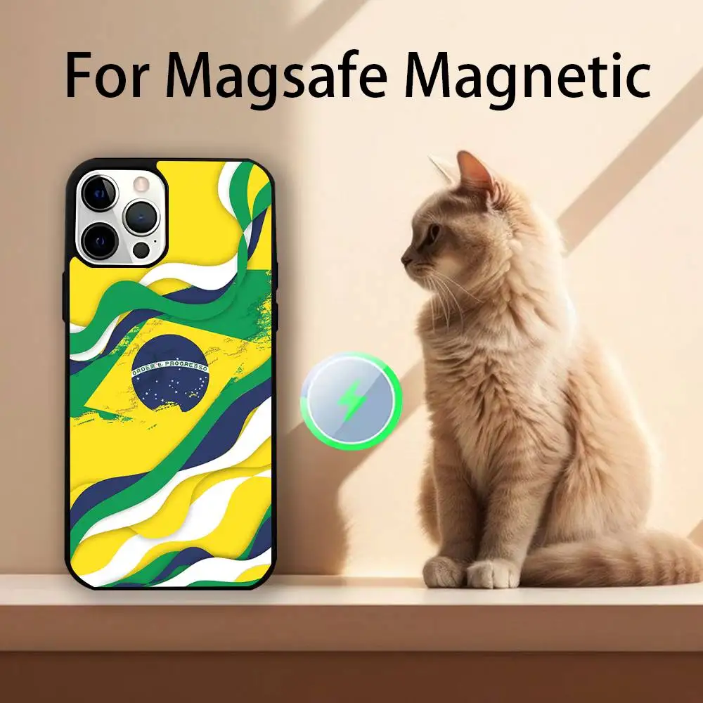 حافظة هاتف بعلم برازيلي برازيلي لهاتف آيفون 17,16,15,14,13,12,11,Pro,Max,Plus,Mini,SE4,E شحن لاسلكي مغناطيسي Magsafe