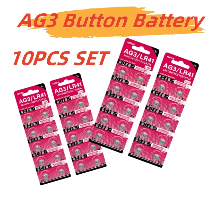 30ชิ้นแบตเตอรี่ลิเธียมเหรียญเซลล์ AG3 1.55V ปุ่ม SR41 192 L736 384 SR41SW CX41 LR41มีสายโซ่392นาฬิกามีไฟ