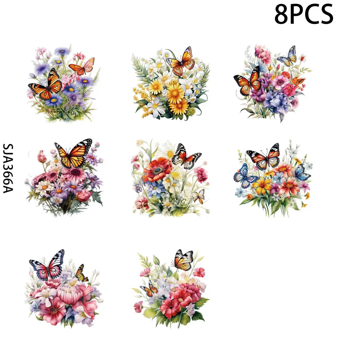 Cute cat, butterfly, flower UV DTF Cup Wraps Transfer Stickersfor 16 oz Glass Cups, 8 Sheets Decals for Crafts Furniture