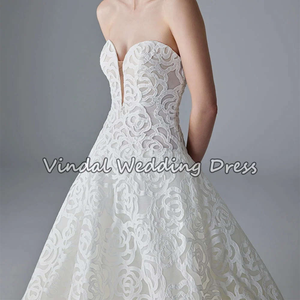 Vindal bretelles Rose dentelle a-ligne robes de mariée robe de noiva Corset dos chérie sans manches robes de mariée personnalisé