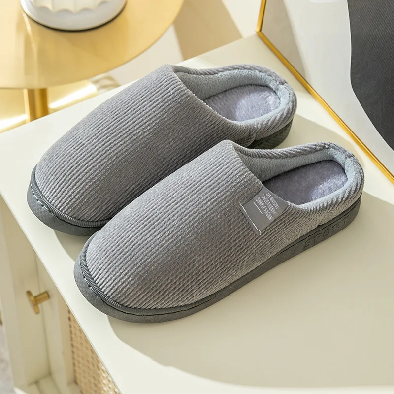 Autumn Winter Fleece-Lined Thickened Cotton Slippers Women\'s Anti-Slip Soft Bottom Home Couple Hair Slippers Wholesale