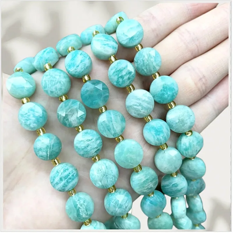 New 10MM Natural Tiger Eye Amazonite Moonlight Round Cake Loose Interval Beads DIY Jewelry Making Bracelet Necklace Accessories