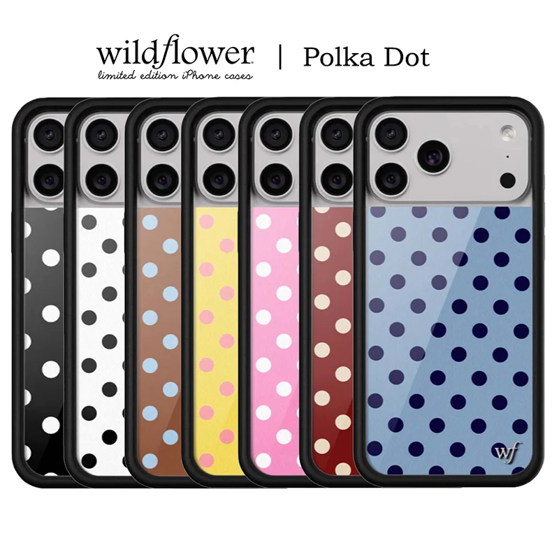 Etui na telefon Wildflower INS Cherry Polka Dot do iPhone'a 17 16 15 14 13 12 Pro Max Plus 3D WF Śliczne różowe niebieskie czerwone etui z wzorem w kropki — zdjęcie produktu 2