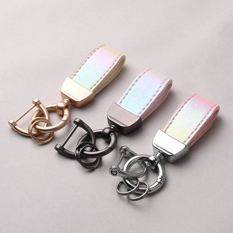 High-end Fluorescent Leather Keychain Laser Engrave Car Key Chain Personalize Keyring Women Gift