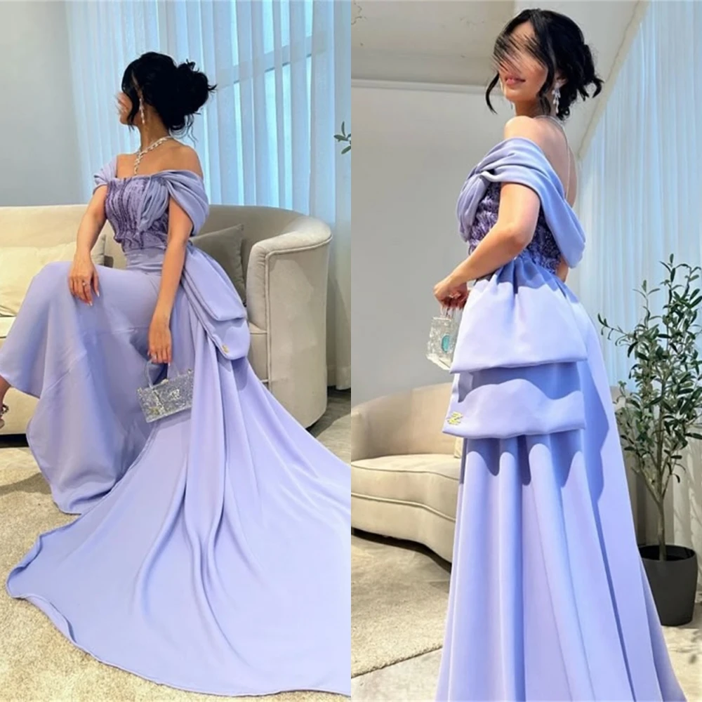 

Customized Exquisite Light Purple Jersey Evening Dress Delicate Strapless Cap Sleeve Cocktail Dress Classic Homecoming Dress