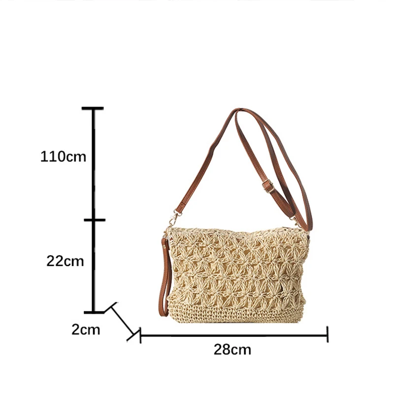 Stroh-Umhängetaschen für Damen, Sommer, gewebte Umhängetasche, Geldbörse, Bast, Strand-Armband, Häkelhandtasche, Geldbörse für Damen – Detail 17