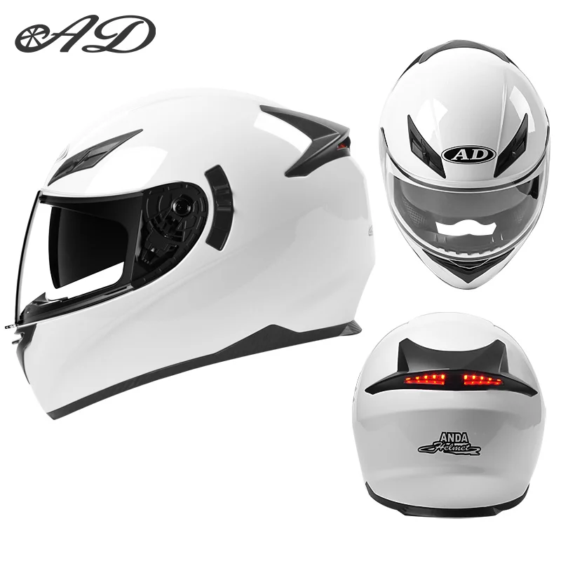 

AD Full Face Racing Helmets Winter Warm Double Visor Motorcycle Helmet Motorbike Sports helmet LED tail light