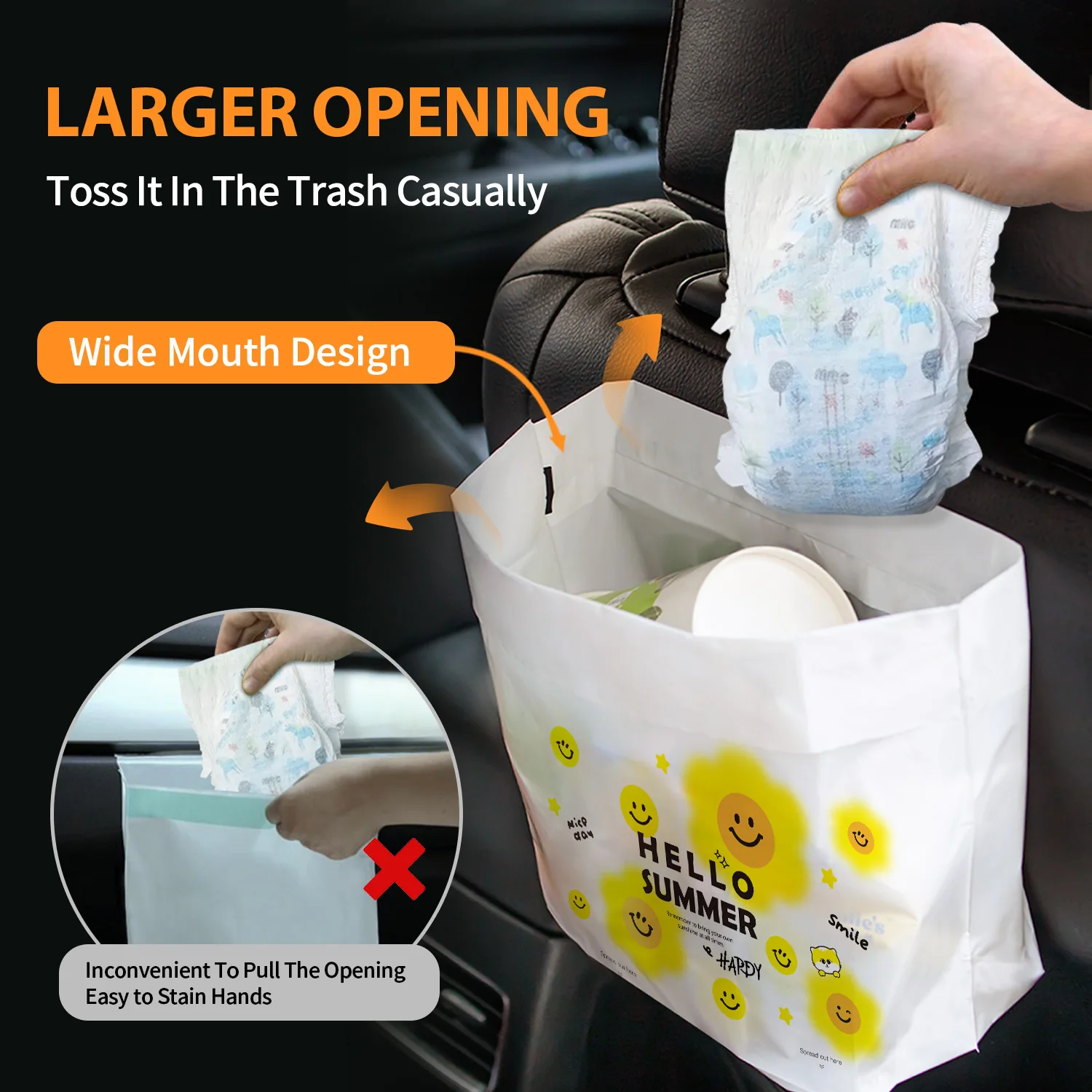 20 PCS Car Trash Bag Disposable Self-Adhesive Garbage Can for Auto Seat Back Hanging Trash Bag Office Kitchen Garbage Storage