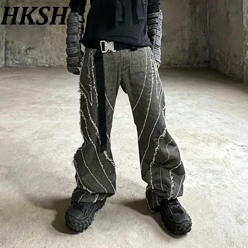 

HKSH Autumn New Man Tide Punk Waste Land Deconstructed Geometric Patchwork Wide-Leg 3D Cut Cotton Casual Pants Women Ins HK13054