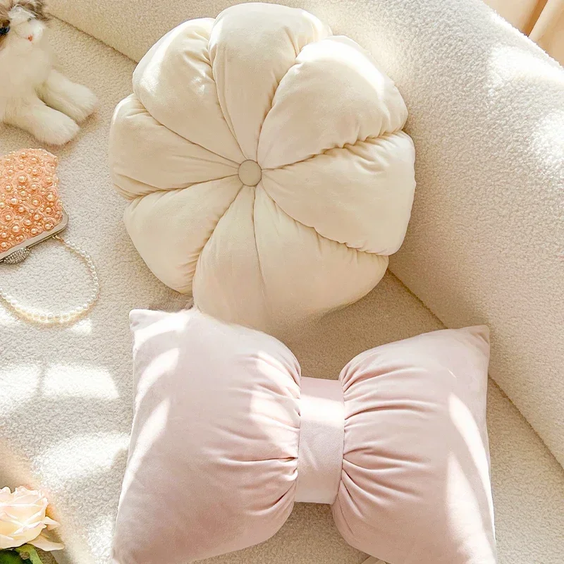 Pink bow throw pillow cushion bedroom soft waist pillow cushion cover with core futon