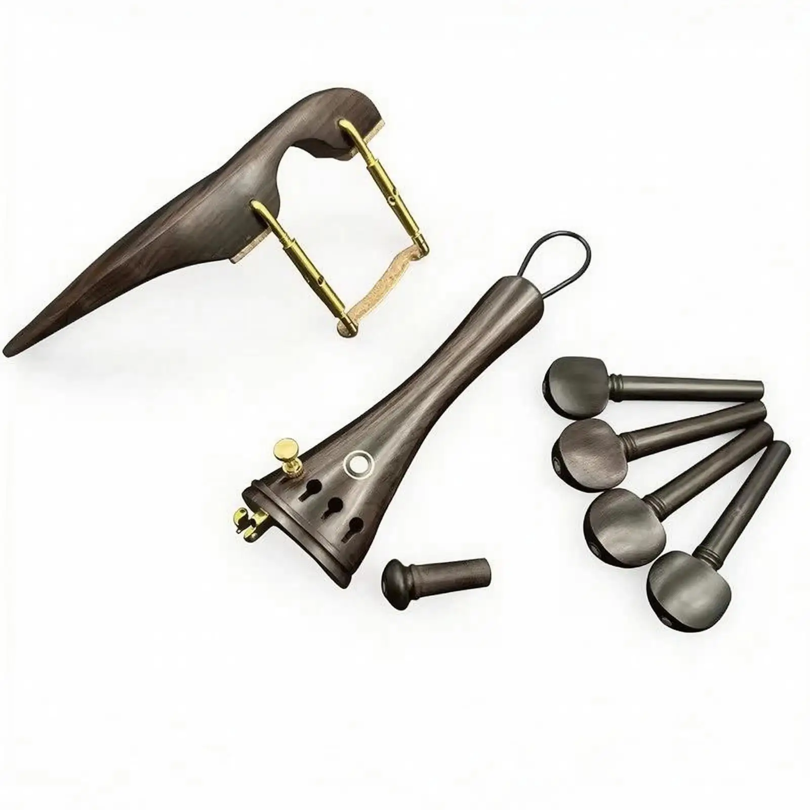Full Size Violin Fitting Kit Ebony Chinrest Tailpiece with Integrated Fine Tuner for Luthier Restoration Projects