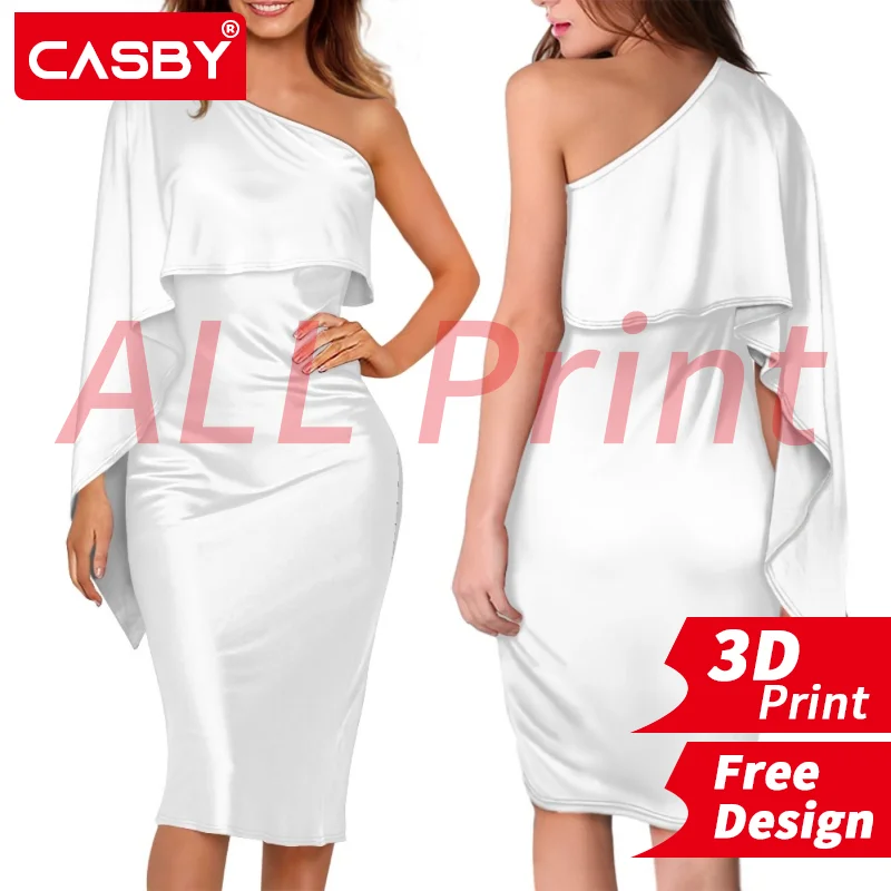 2022 Summer Dresses Fashion Womens Sexy Slant Neck Off Shoulder Dress 3D Print Custom Logo All Print Design DIY Free Design