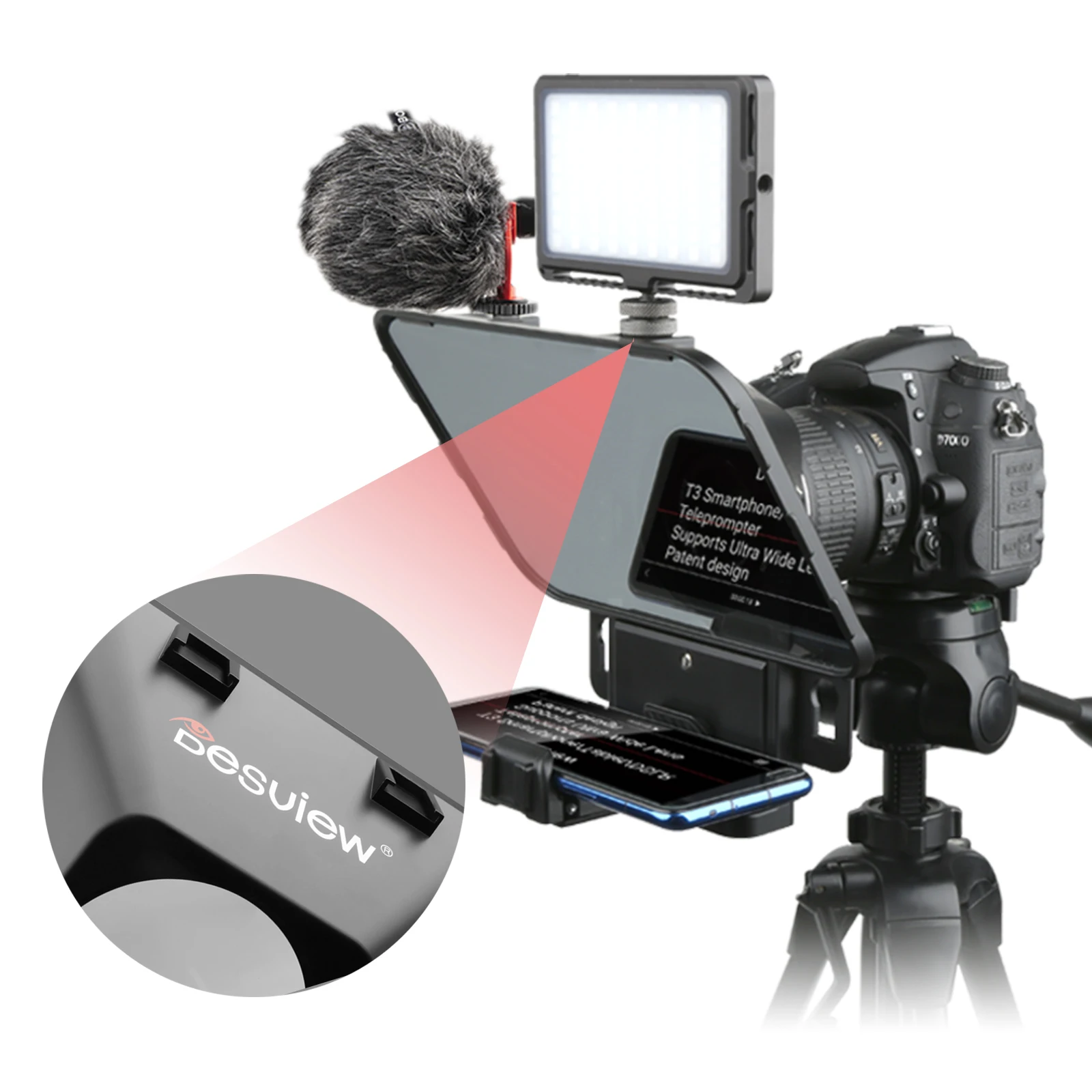 

Desview Teleprompter T3 for Live Streaming Webcaster Supporting Cellphone/DSLR/Tablet Prompting