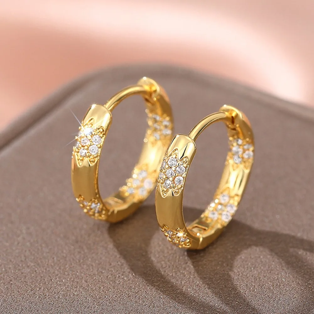 Luxury Temperament Gold Color Micro-inlay Zircon Flower Hoop Earrings for Women New Fashion Commuting Jewelry Accessories Gift