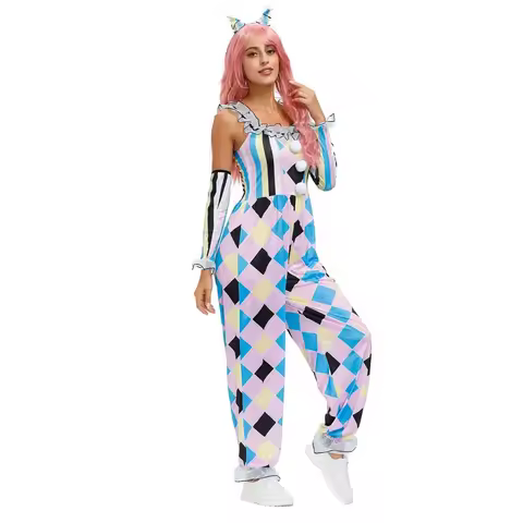 Halloween Adult Female Clown Cosplay Costume Masquerade Circus Horror Style Funny Carnival Party Easter Performance Costume