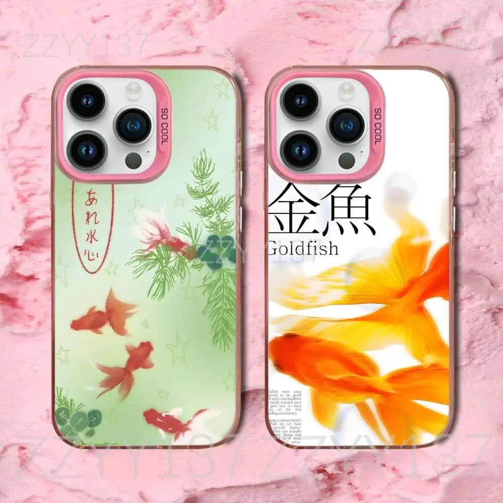 

Cute Gold Fish Phone Case For iPhone 16,15,14,13,12,11,8,7,Pro,Max,Plus,Mini,XS,SE Candy Matte Shockproof Pink Cover
