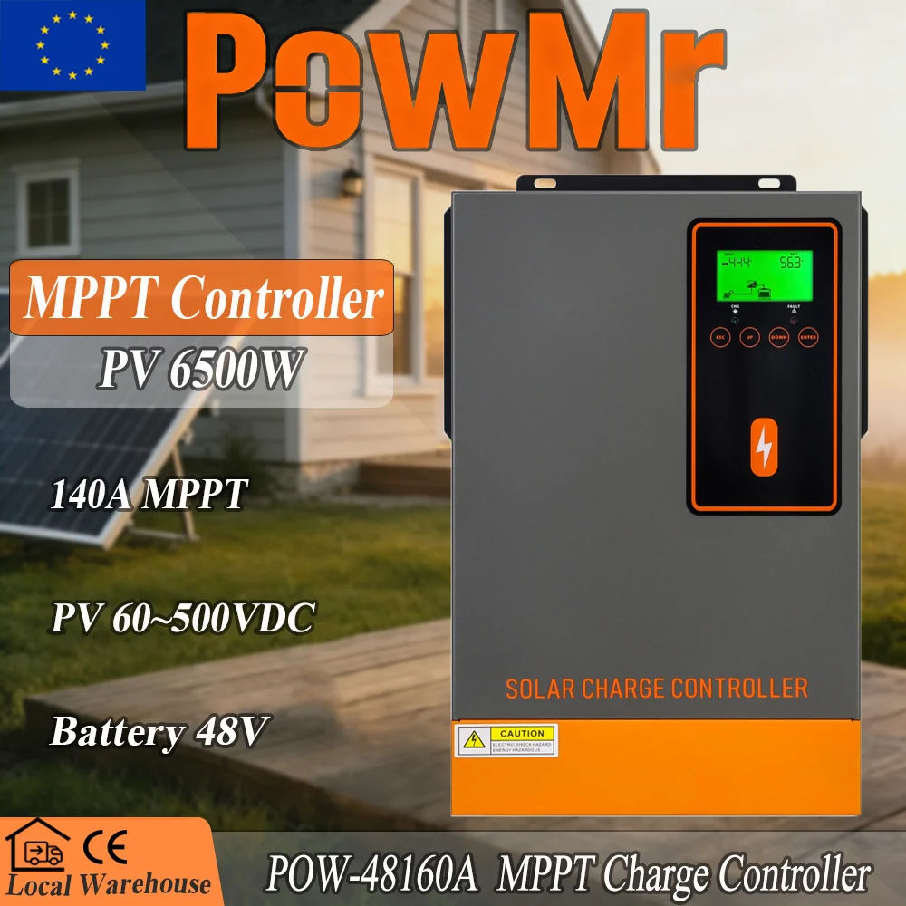 PowMr 48V MPPT Solar-Laderegler 6500W Max. PV-Eingang mit 140A MPPT-Controller 60 bis 500V Bereich LCD-Display Batterieausgleich Solar-Batterieladeregler für Solar-Heimanlagen