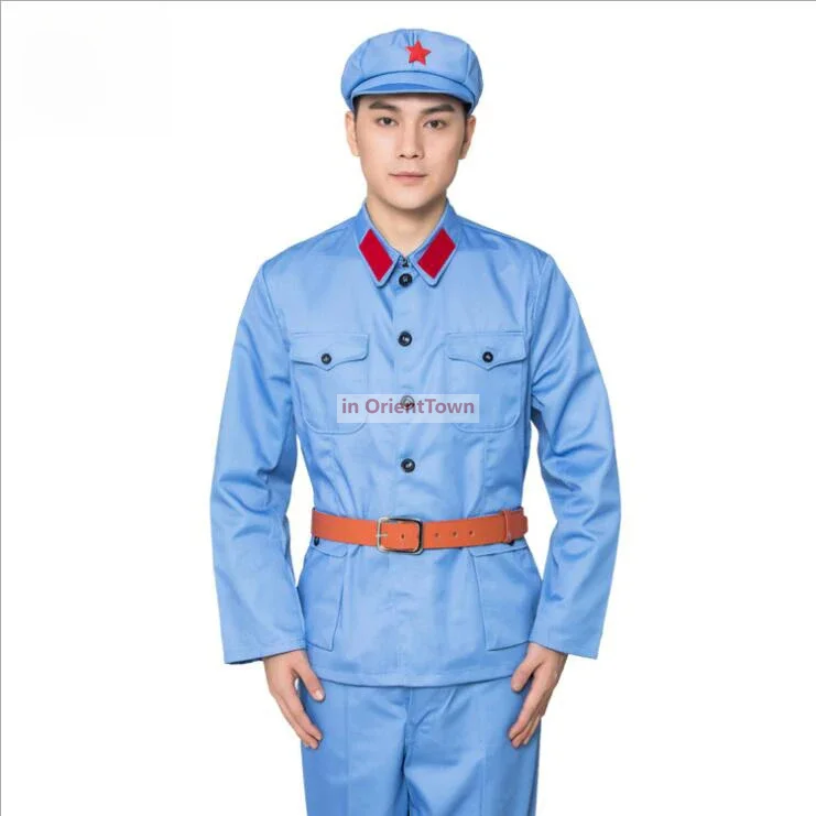 1930s China Traditional Military Suits Coat + pants + Hat PLA Officer Soldiers Clothing Ba Lu Army Outfit Stage Military Costume