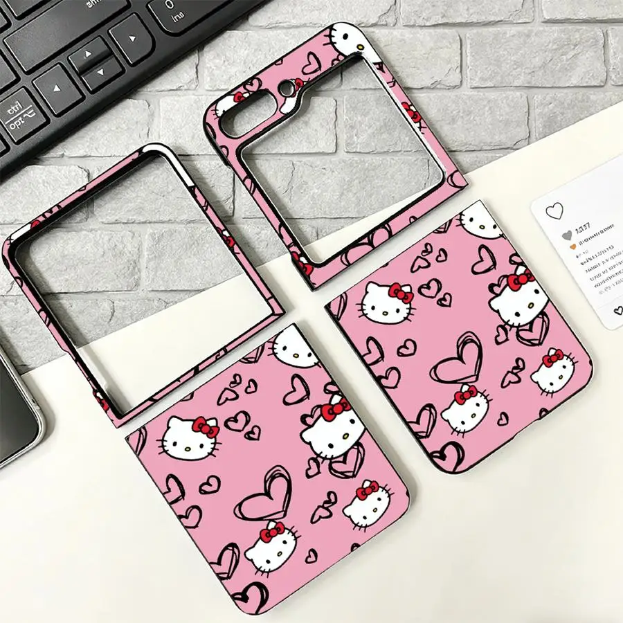 Love Hello Kitty Back Phone Cover Funda Case for Samsung Galaxy Z Flip 8 Flip6 Flip4 Z Fold 8 7 6 5 4 3 Flip3 Flip5 Flip7 FE Z