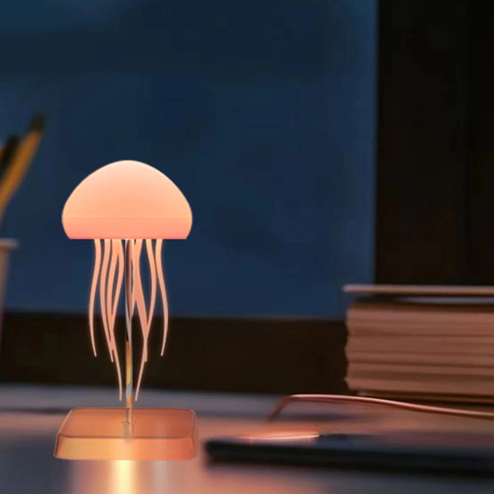 LED Gradient Jelly Fish Light with Base Cute Jellyfish Desk Lamp RGB Jellyfish Dancing Leg Light for Bedrooms Living Room