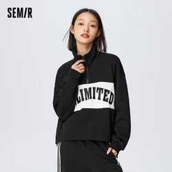 Semir Sweatshirt Women With Contrasted Letters 2023 Spring New Stand-up Collar Trendy Sweater