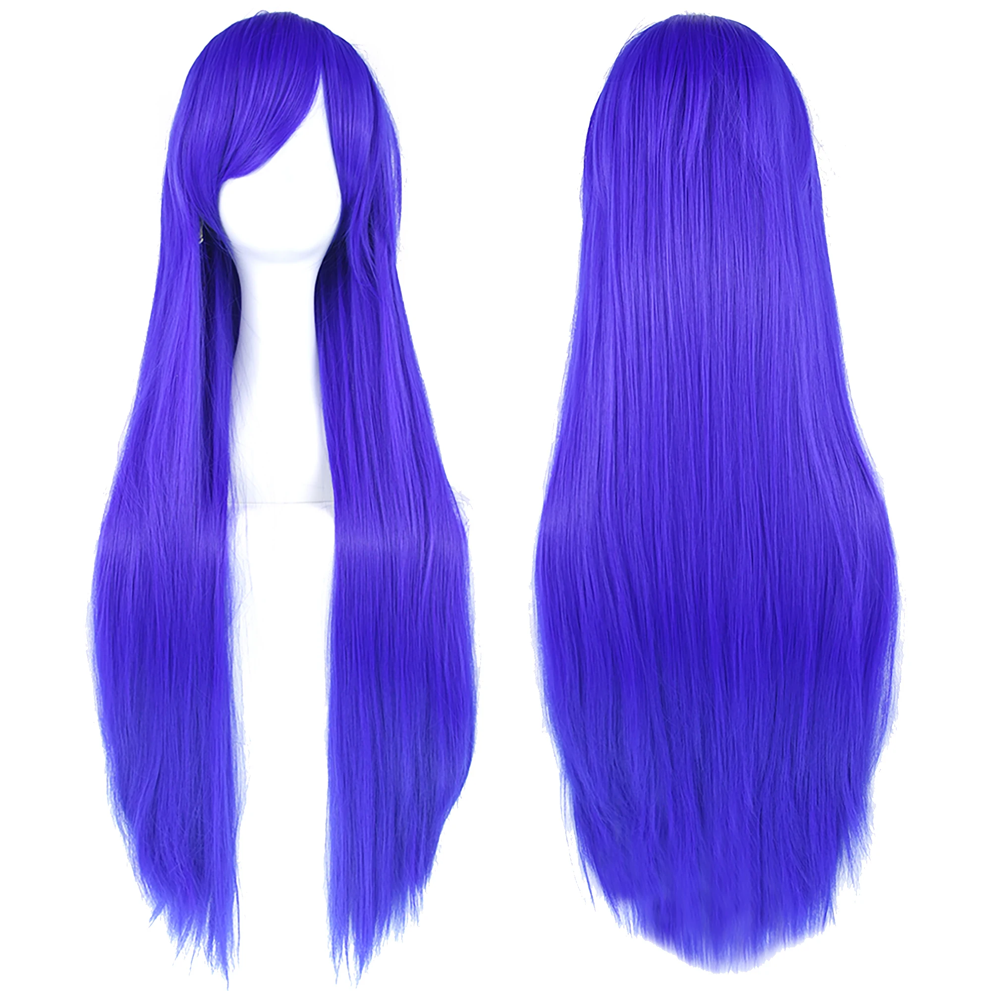 Soowee 80 cm lang synthetisch haar wit paars cosplay pruiken partij zwart haar rechte pruik haarstukje voor vrouwen